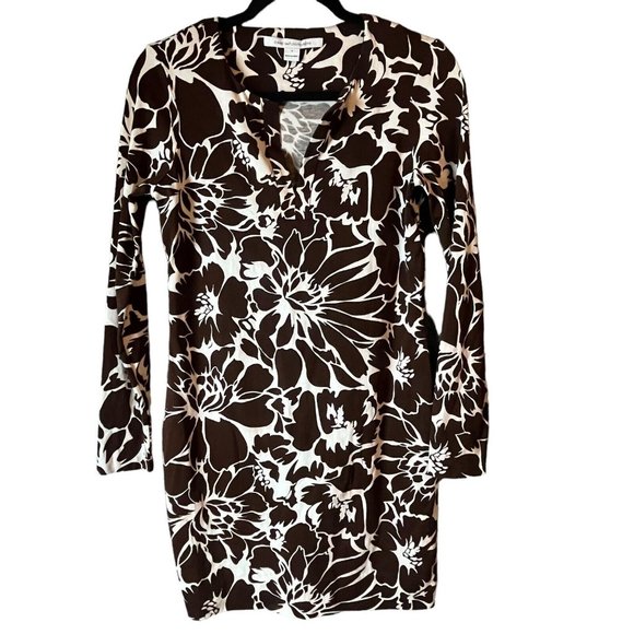 Diane Von Furstenberg Reina Long Sleeve Mini Dress Dahlia Chocolate Brown Size 4 - Picture 1 of 10